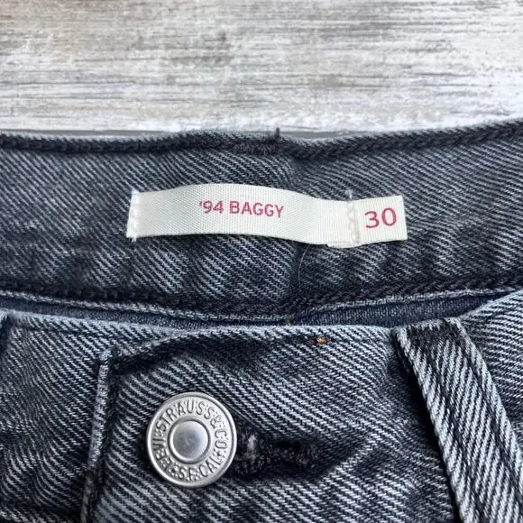 Levi’s Jeans Sz 30 94’ Baggy Black Wash Button Fly High Rise Mom Jean Grunge - Picture 5 of 11